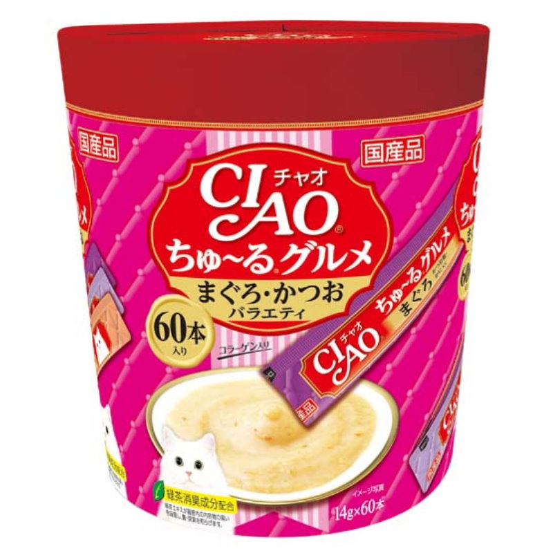 貓肉泥小食 吞拿魚拼鰹魚大什會 (60本 / 桶裝) SC-222